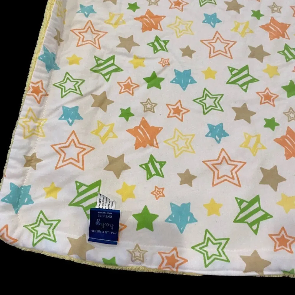 Falls Creek‎ Fleece Baby Blanket Striped Stars Yellow Green Plush 2011 30”x38”